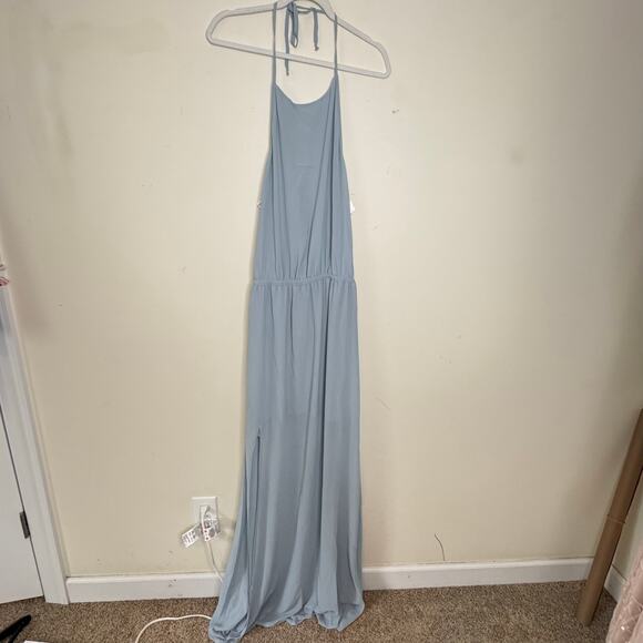 Show Me Your Mumu Heather Halter Dress Steel Blue NWT Size 2XL Chiffon Slit - Picture 3 of 10
